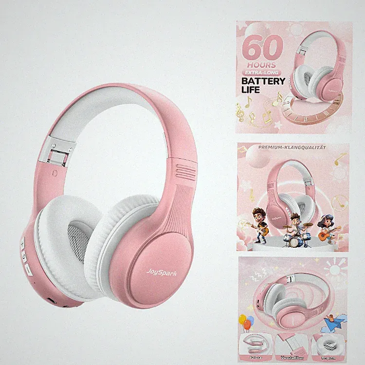 JoySpark B08 Bluetooth Kopfhörer Kinder, 60 Stunden Akkulaufzeit, Rose Gold