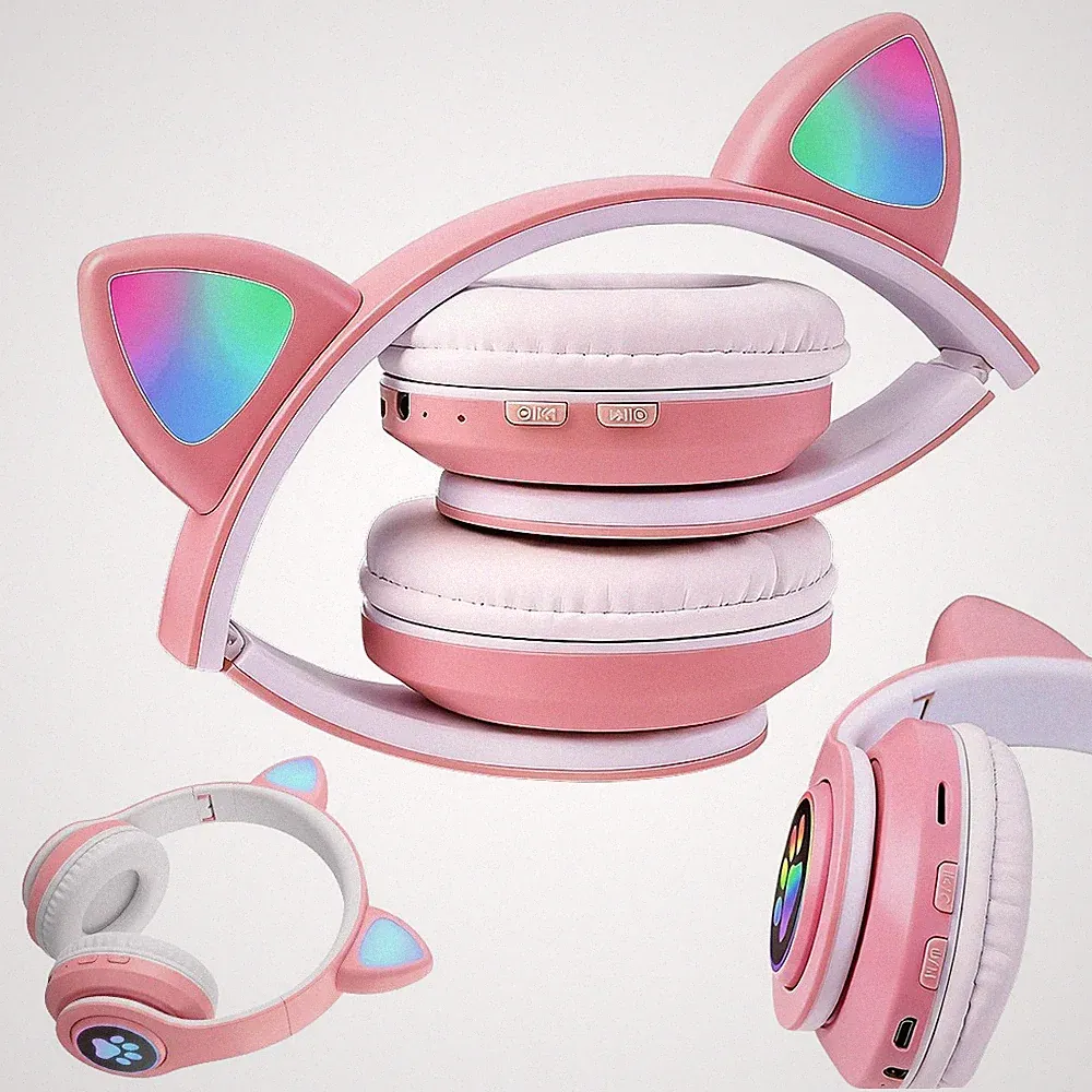 Kabel Kopfhörer Bluetooth 5.0 Katze Ohr LED Licht Für-Kinder Faltbare Headset