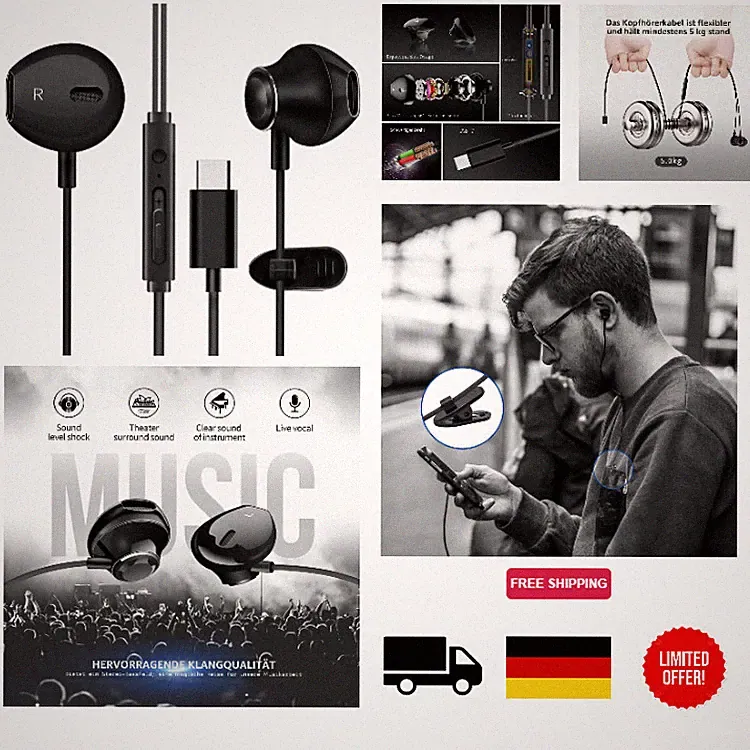 Kabelgebundene In-Ear-Kopfhörer mit Mikrofon und Controller, USB-C, R