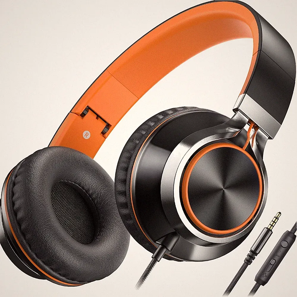Kabelgebundene Kopfhörer Schwarz Orange On-Ear Kabel 3,5 mm Kopfhörer