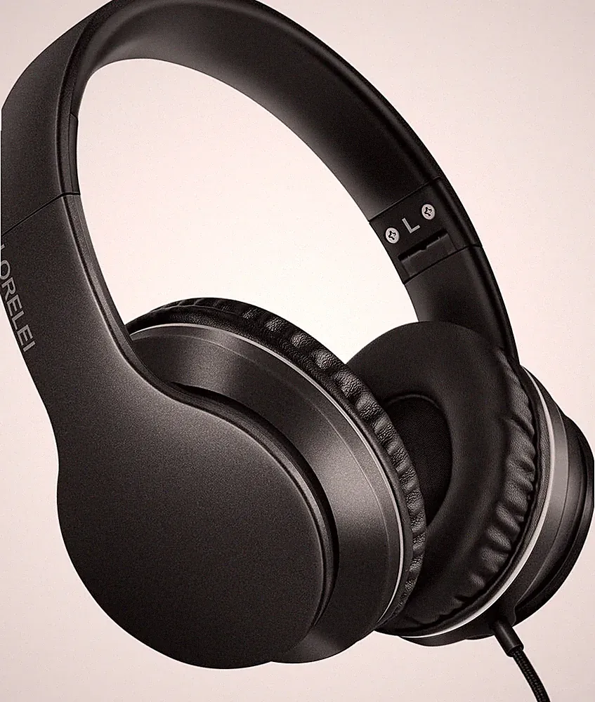 Kabelgebundene Over-Ear-Kopfhörer, faltbar, tragbar, mit Mikrofon, Space Black