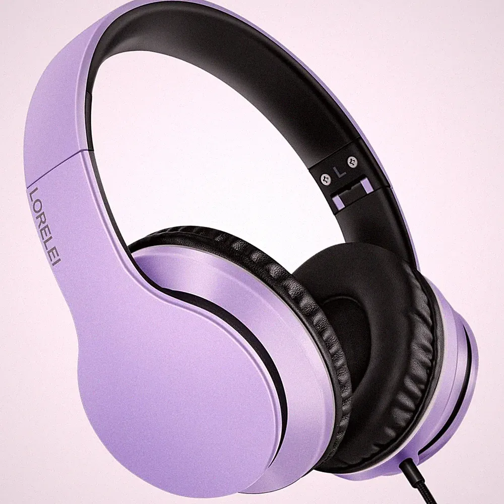 Kabelgebundene Over-Ear Kopfhörer mit Mikrofon, 40mm Treiber, faltbar, violett
