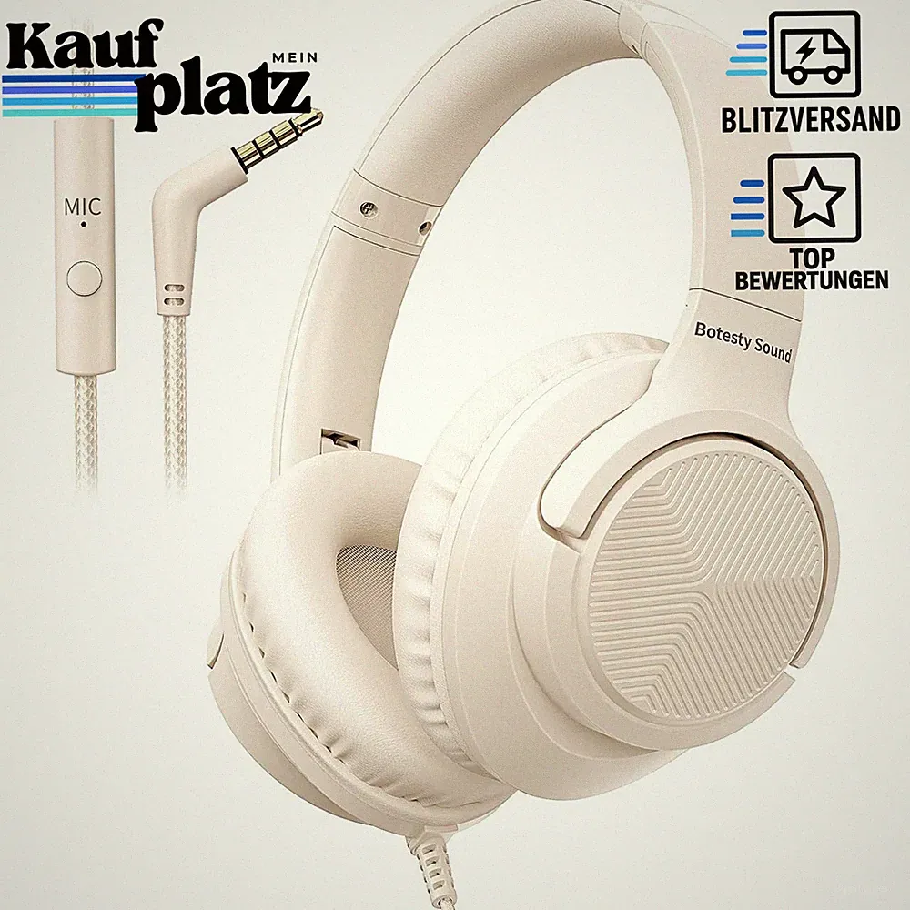 Kabelkopfhörer 3,5mm Klinkenstecker mit Mikrofon Beige für Musik und Telefonate