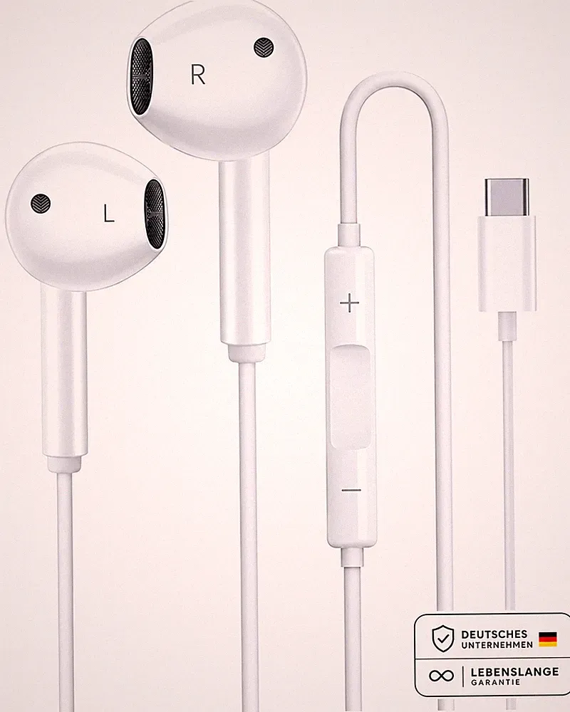Kabelkopfhörer Lightning / Typ C / 3,5 Klinke Aux In-Ear mit Mikrofon & Lautstär