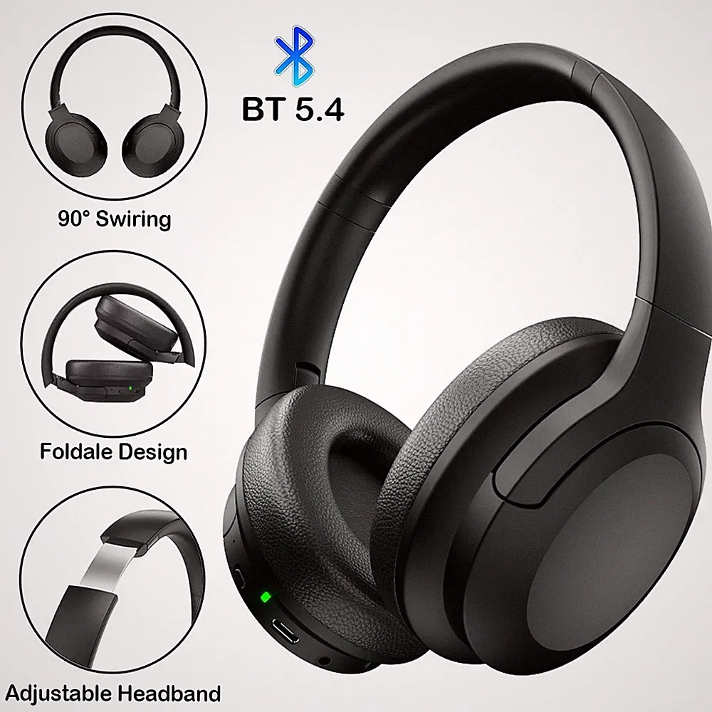 Kabellos Bluetooth 5.4 Kopfhörer Over Ear Wireless PU-Leder Headset mit Kabel