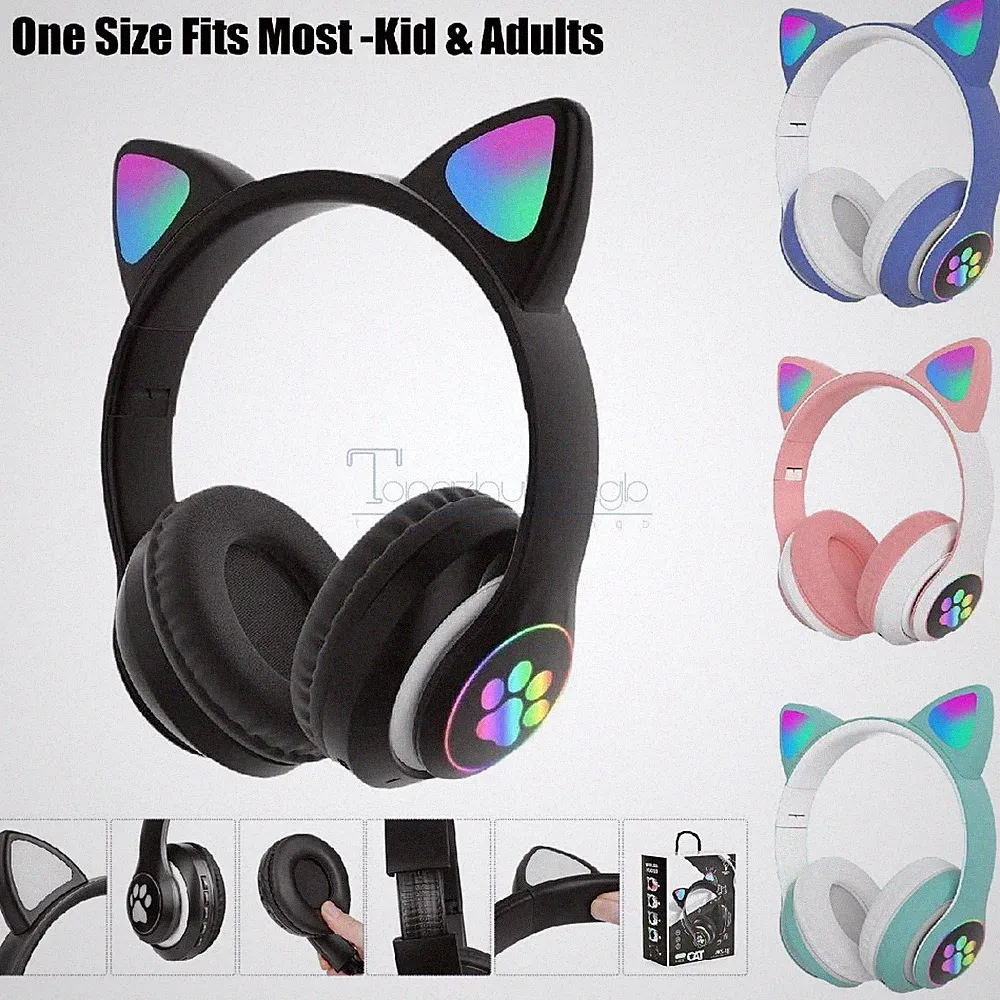 Kabellos Kopfhörer bluetooth 5.0 Katze Ohr LED-Licht für Kinder Faltbare Farbe