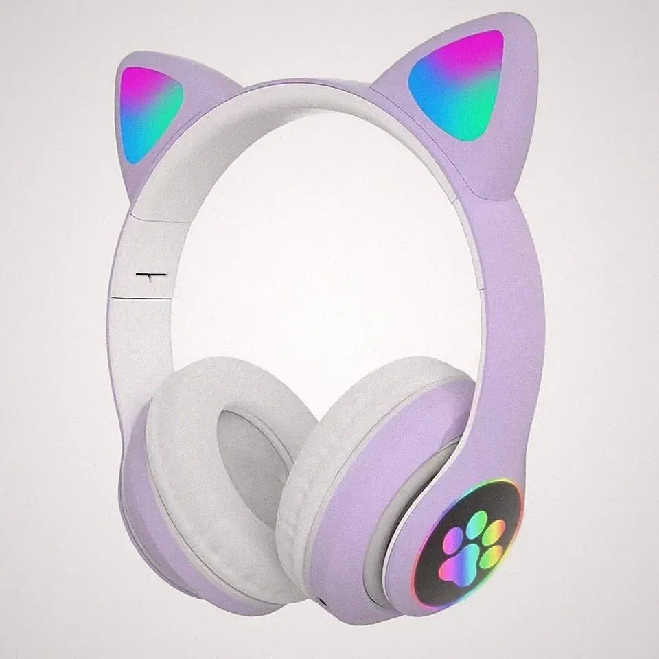 Kabellos Kopfhörer Bluetooth 5.0 Katze Ohr LED-Licht für Kinder Faltbare Headset