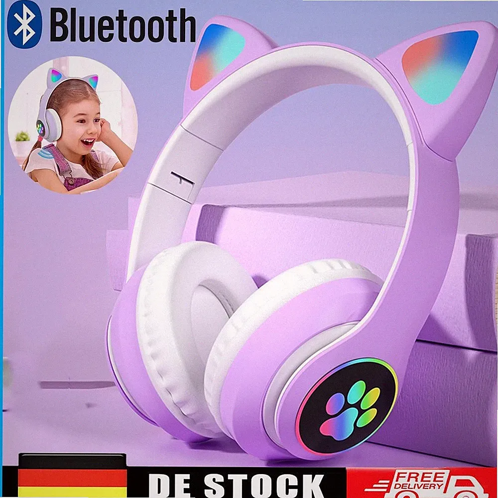 Kabellos Kopfhörer Bluetooth Katze Ohr LED-Licht für Kinder Faltbare Headset