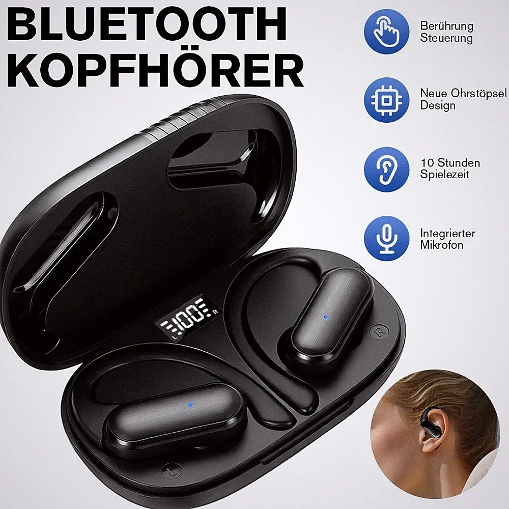 Kabellos Sport Bluetooth Kopfhörer, Open Ear Kopfhörer Bluetooth 5.4 Kopfhörer