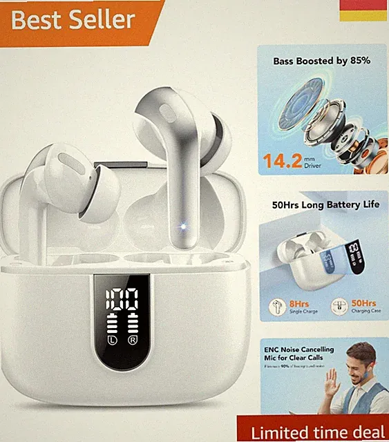 Kabellose Bluetooth 5.3 Kopfhörer mit 50h Akkulaufzeit & Noise Cancelling