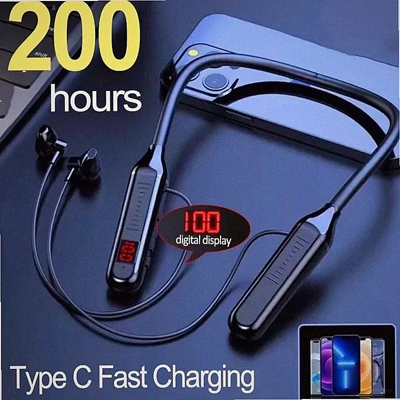 Kabellose Bluetooth 5.3 Nacken-Kopfhörer Gaming LED Stereo Sport Headset Pr