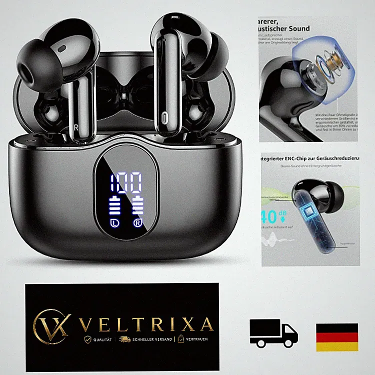Kabellose Bluetooth Kopfhörer 5.4 mit tiefem Bass, ergonomisch, schwarz, 30 Std.
