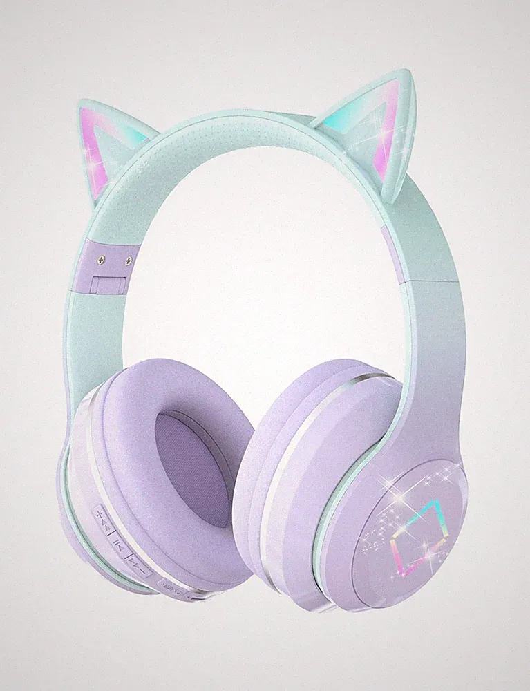 Kabellose Bluetooth Kopfhörer Katzenohren Violett mit Mikrofon 40 mm Kinder