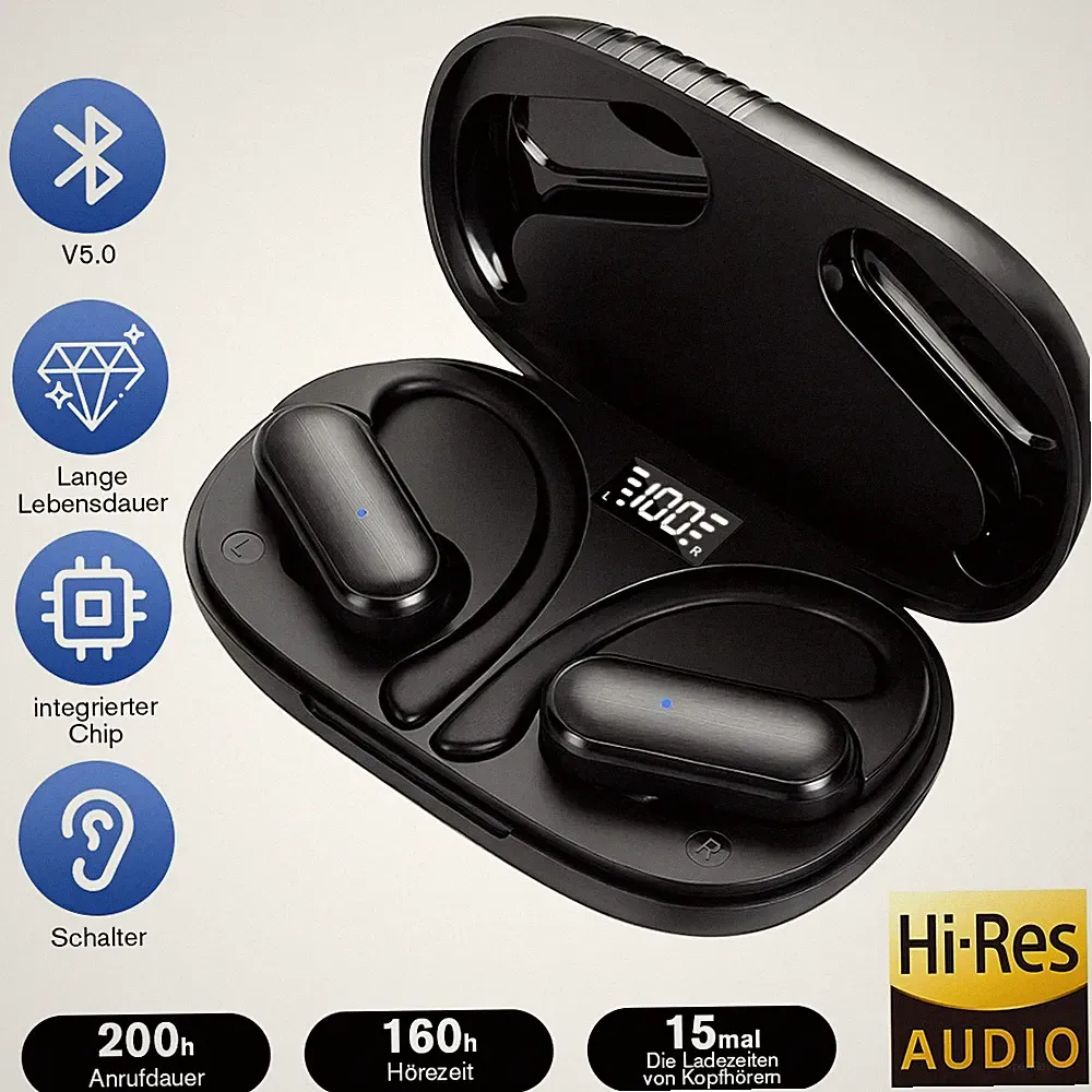 Kabellose Bluetooth Ohrhörer mit Mikrofon Ohrbügel Sport-Kopfhörer wasserdicht