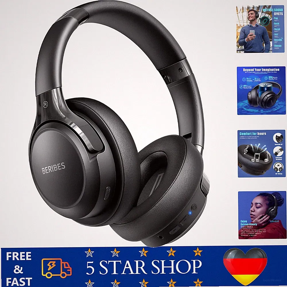 Kabellose Bluetooth Over Ear Kopfhörer mit 65 Std Akkulaufzeit Musik & Telefonie