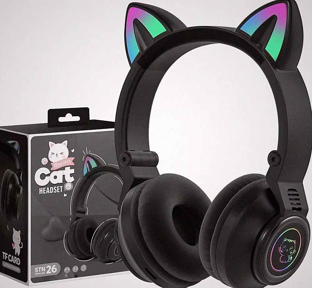 Kabellose Katzenohren Kopfhörer, Bluetooth Over-Ear Kinderkopfhörer mit LED RGB