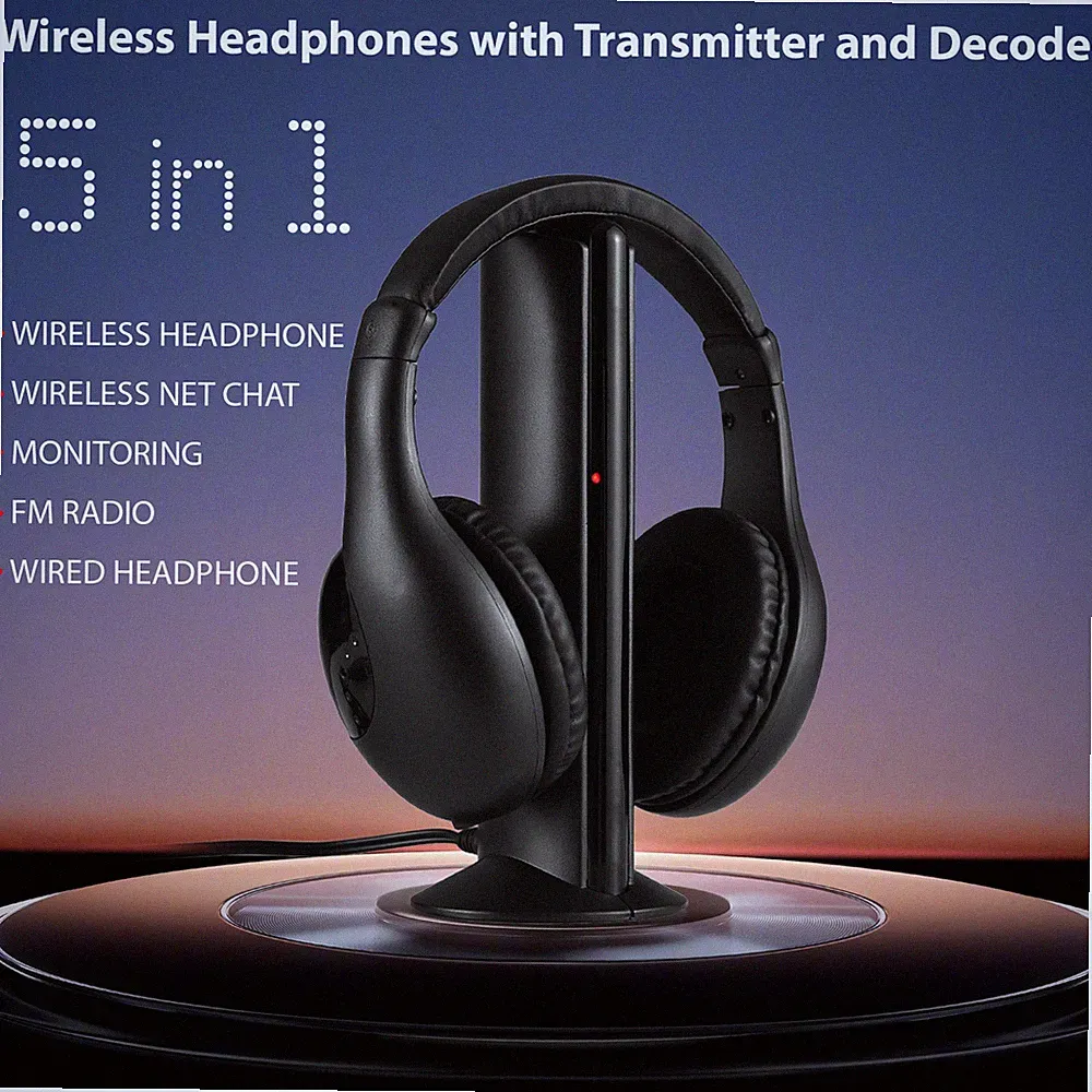 Kabellose Kopfhörer Für Fernseher Mit Sender Und Decoder TV Over Ear Headset Neu