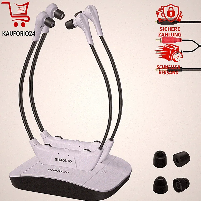 Kabelloser Kopfhörer für Fernseher 2.4GHz mit Ersatzakku Optisch RCA AUX