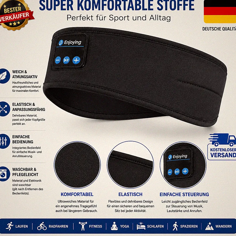 Kabelloses Bluetooth-Stirnband, Schlafmaske, Kopfhörer, Headset, Musik, Sport