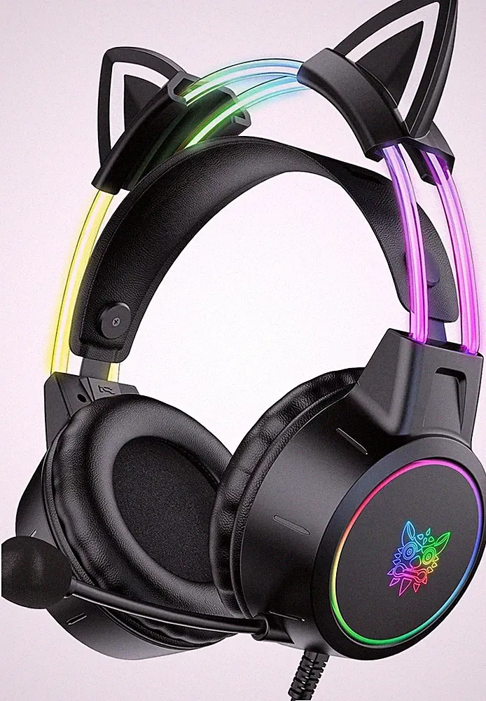 Katzenohr Gaming Kopfhörer mit abnehmbaren Ohren, RGB, 7.1 Surround Sound – Ov