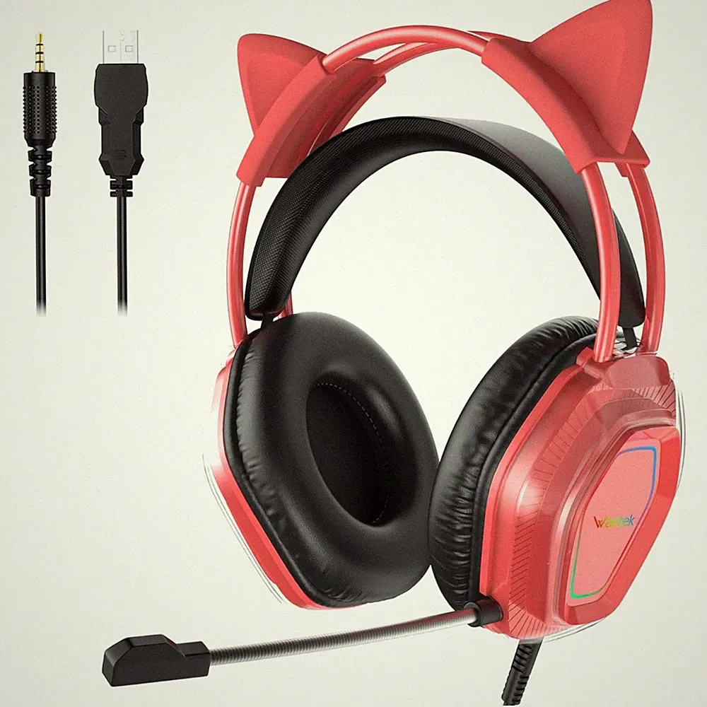 Katzenohr Kopfhörer Frauen Mädchen Gaming Headset Mikrofon Noise Cancelling USB