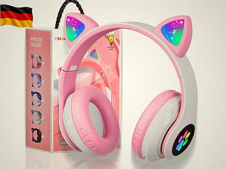 Katzenohr Kopfhörer Kindergeburtstag Geschenke Kind LED Katzenohren Faltbar