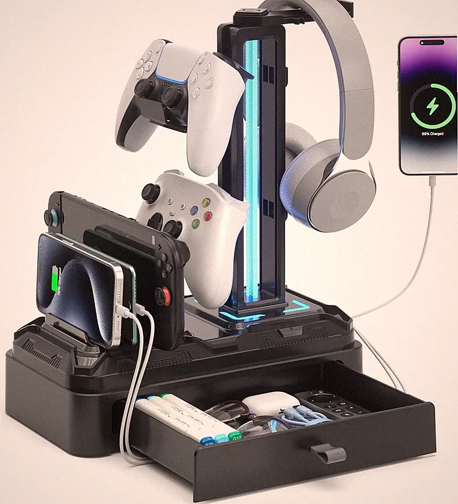 KDD Gaming Kopfhörer Ständer Led Mit USB a Typ-C Ladegeräten, Headset Halterung