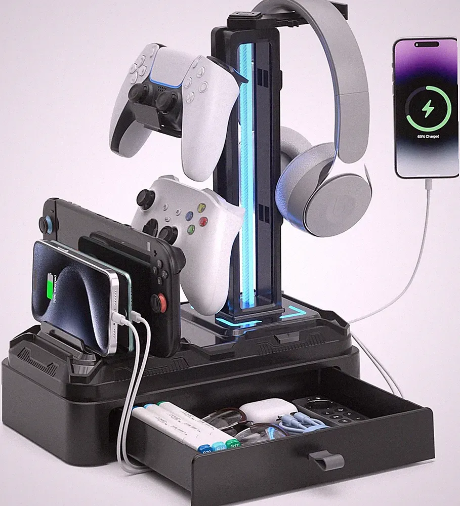 KDD Gaming Kopfhörer Ständer Led Mit USB a Typ-C Ladegeräten, Headset Halterung