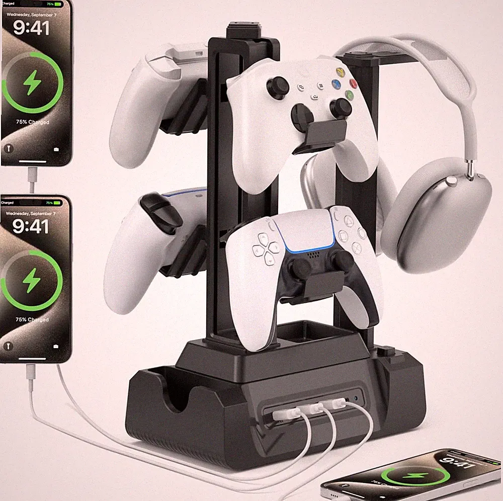 KDD Gaming Kopfhörer Ständer Mit USB a Typ-C Ladegeräten, Headset Halterung Cont