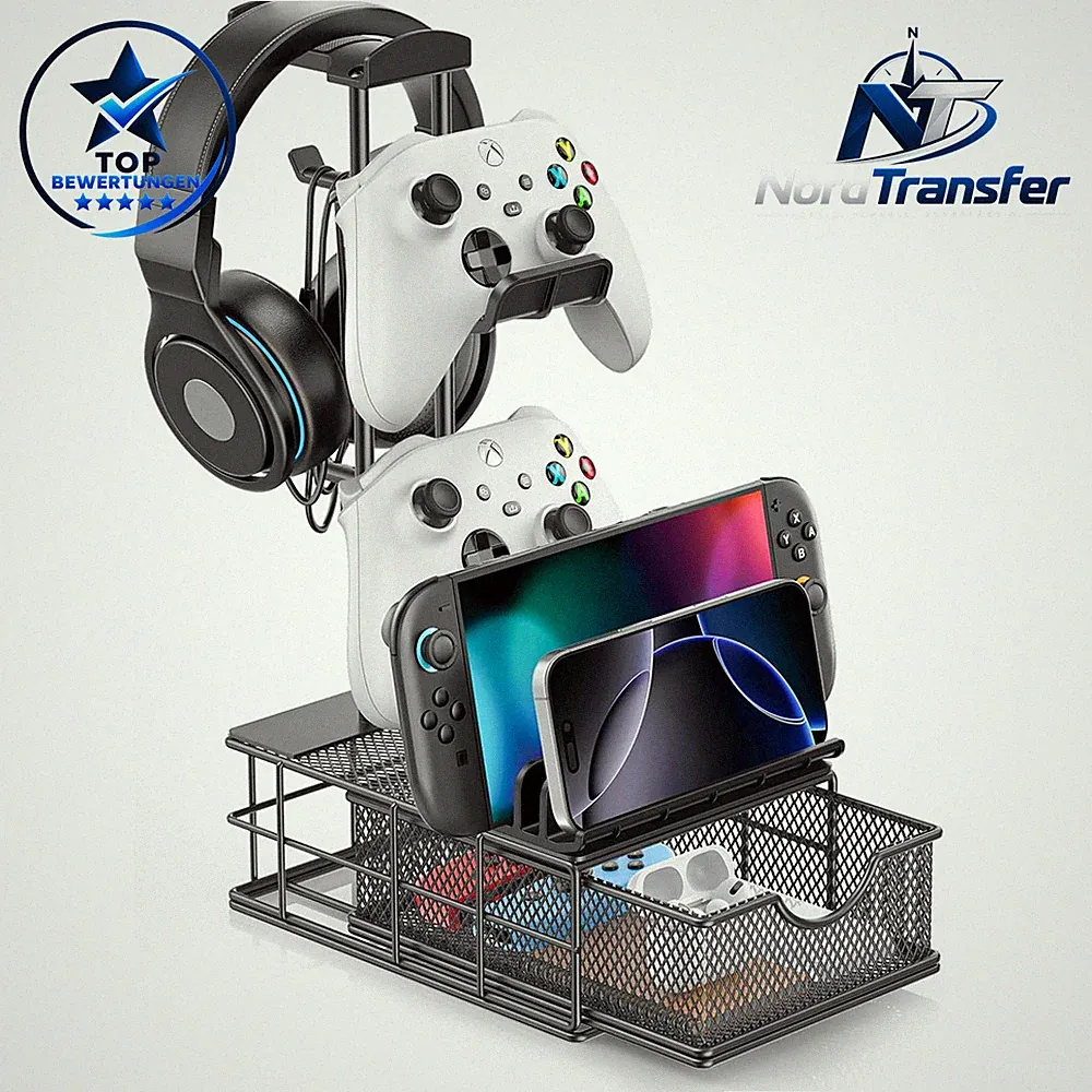 KDD Kopfhörer Ständer & PS5 Controller Halter mit Schublade/Kabel Organizer