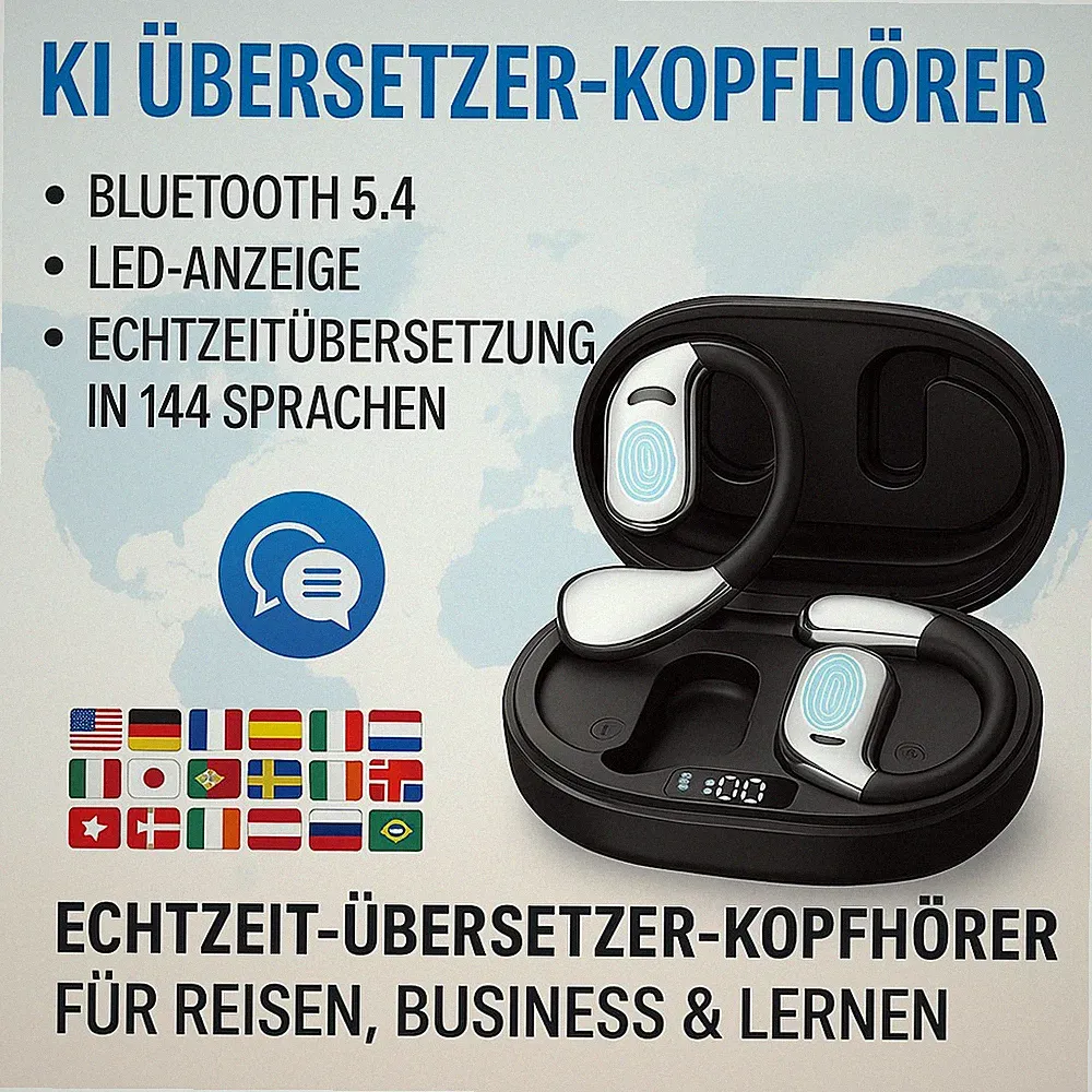 KI Übersetzer Kopfhörer Bluetooth Sprachübersetzer 144 Sprachen Echtzeit App M7