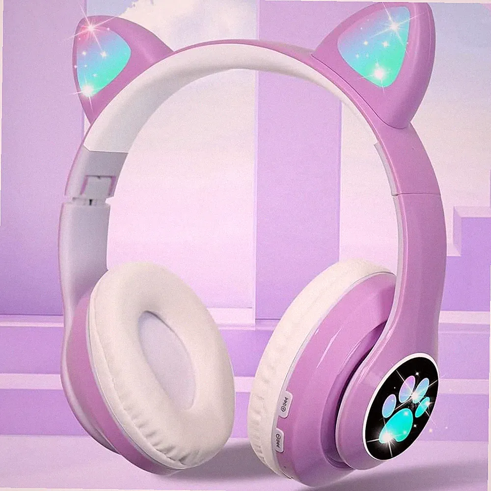 Kinder Bluetooth Kopfhörer Faltbare LED Katzenohren Headset für Tablet/Handy/PC