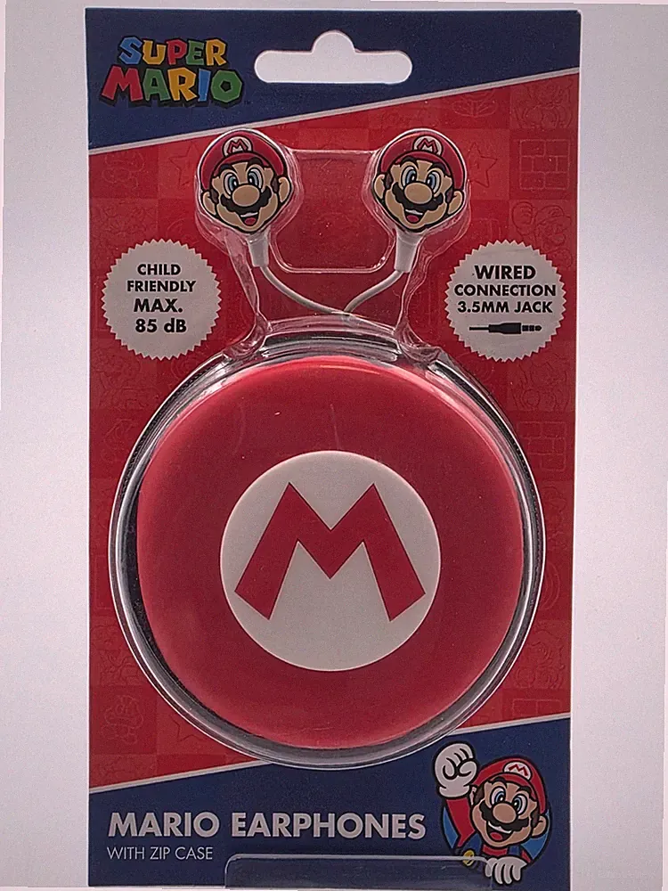 Kinder In-Ear Kopfhörer + Tasche | 85 dB | Kabelgebunden | Super Mario