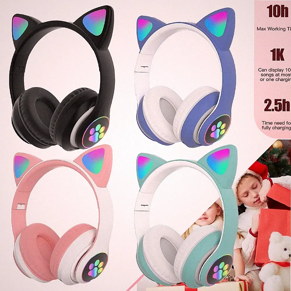 Kinder Kinder Kopfhörer Wireless Bluetooth Headset LED Lichter Katze Ohrhörer