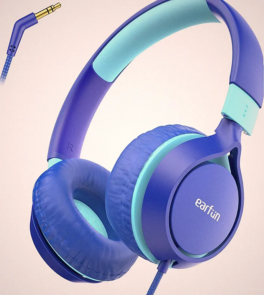 Kinder Kopfhörer Blau mit 3,5mm Kabel Lautstärkenbegrenzer für Kinder