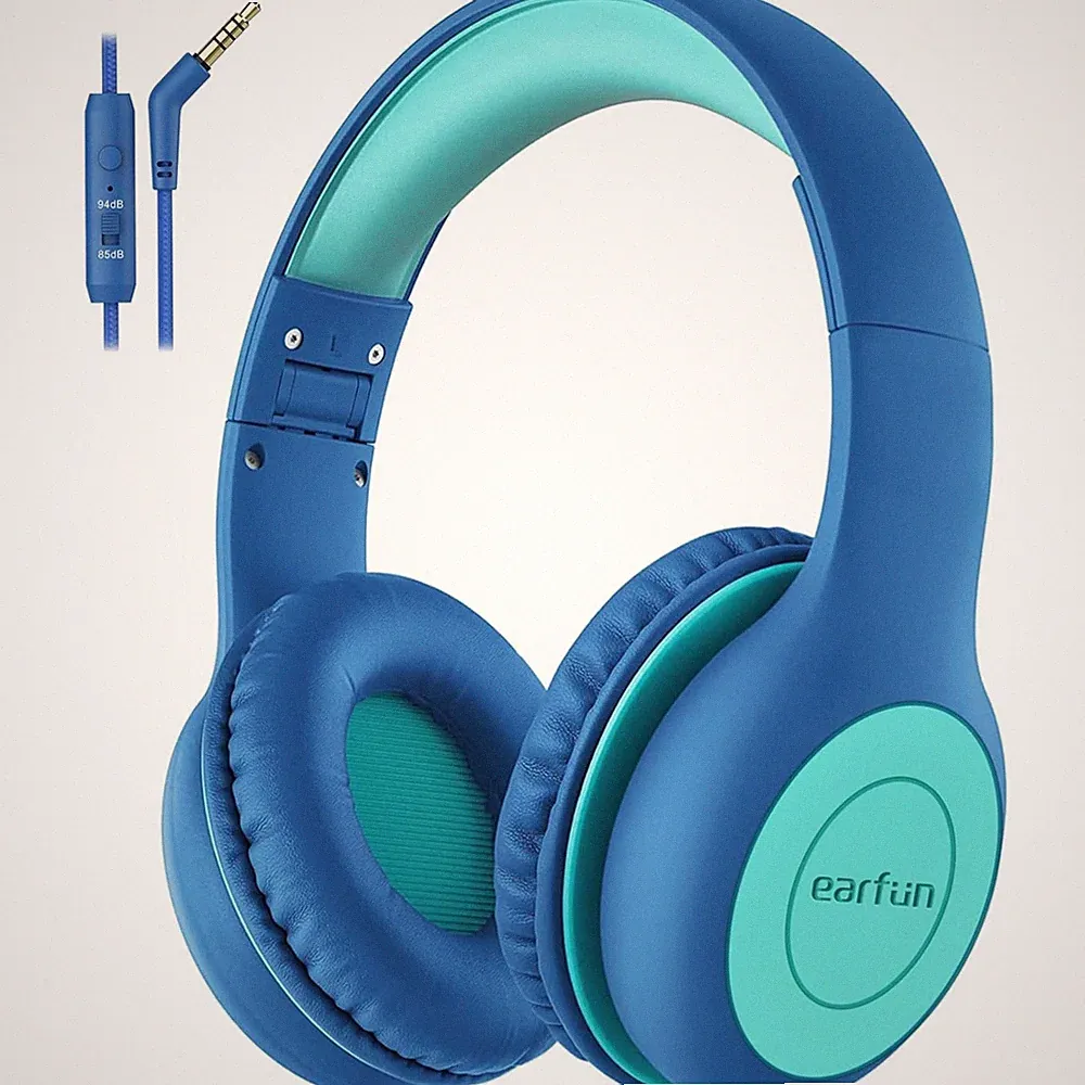 Kinder Kopfhörer, Kabel, 85/94dB, faltbar, Stereo, HD-Mikro, Over Ear, Blau