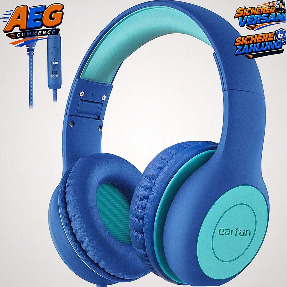 Kinder Kopfhörer Lautstärkebegrenzung Blau-Grün mit USB-C Kabel