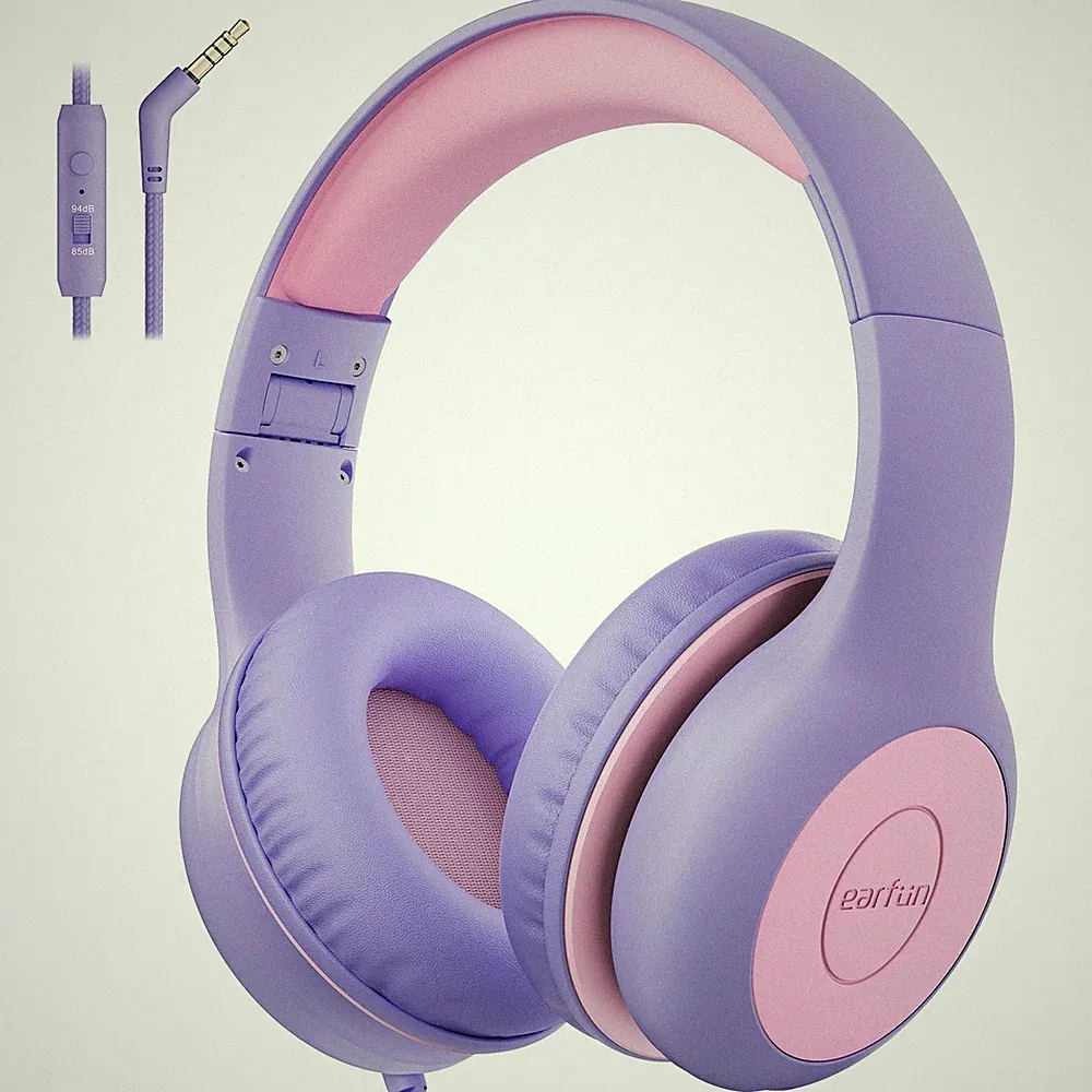 Kinder Kopfhörer mit 3,5 mm Kabel Lautstärkebegrenzung Lila rosa 85/94 dB für