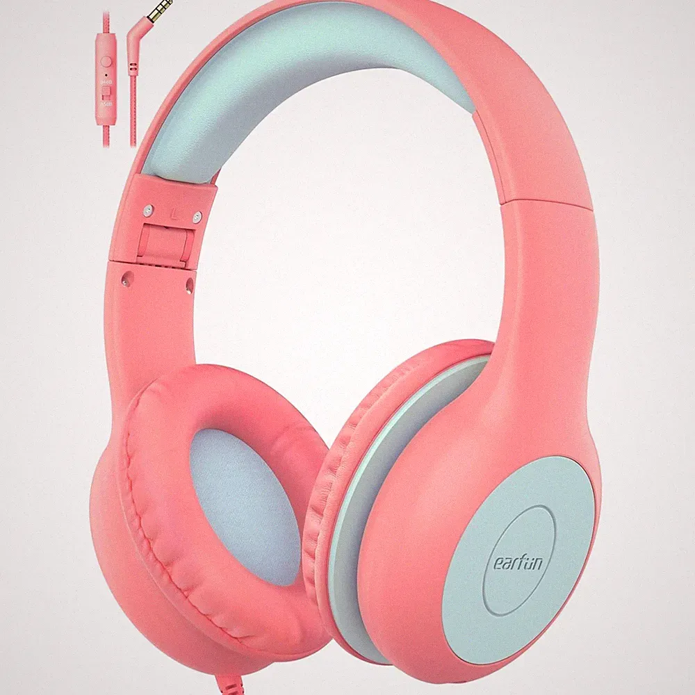 Kinder Kopfhörer, Over Ear, Lautstärkebegrenzer, HD Sound, Kabel, Rosa