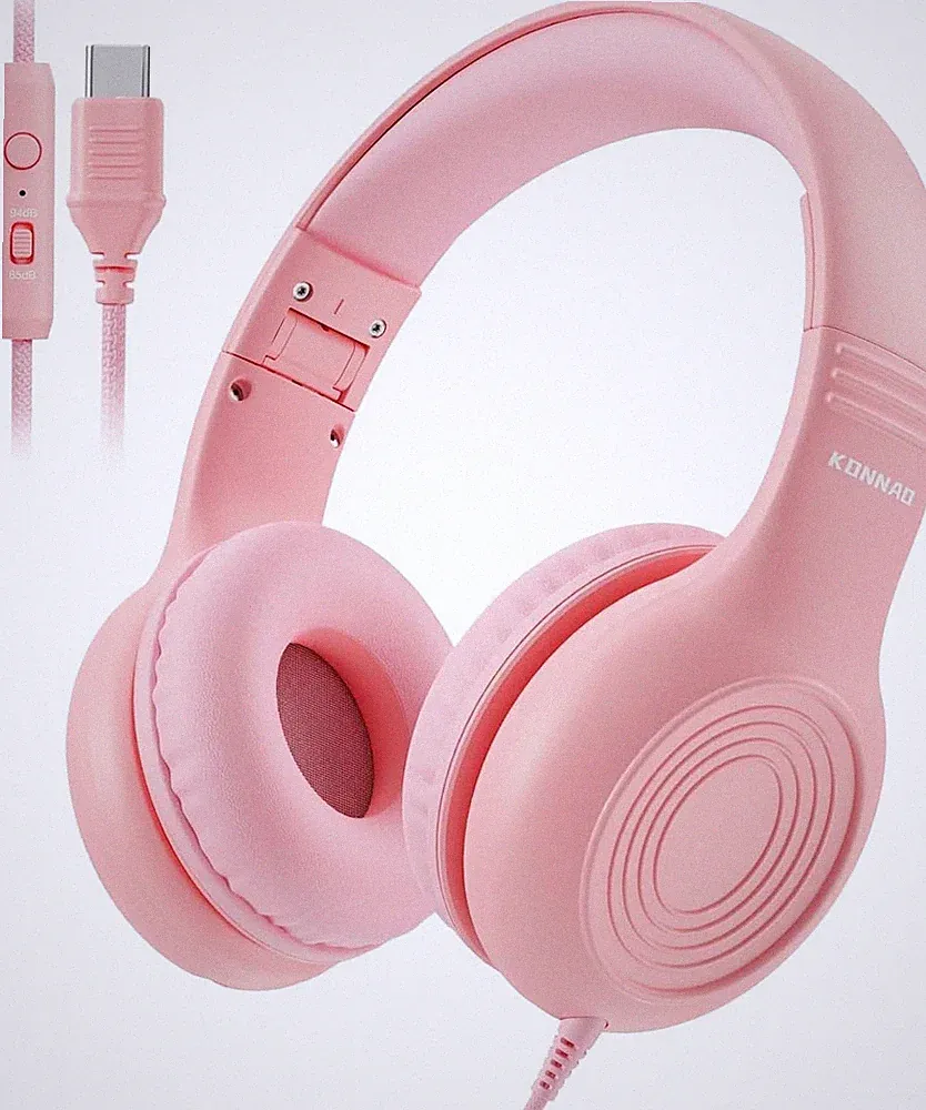 Kinder Kopfhörer USB C mit Mikrofon 85 94 dB Einstellbar Rosa