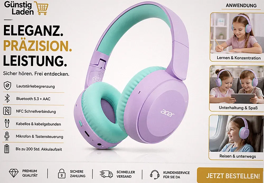 Kinderkopfhörer Bluetooth Over Ear Kabellos Lautstärkebegrenzung Mikrofon Schule