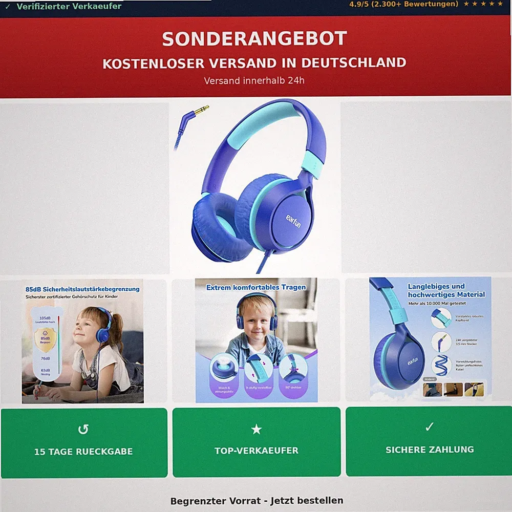 Kinderkopfhörer EarFun S1 mit Kabel 85 dB Lautstärkebegrenzung Blau