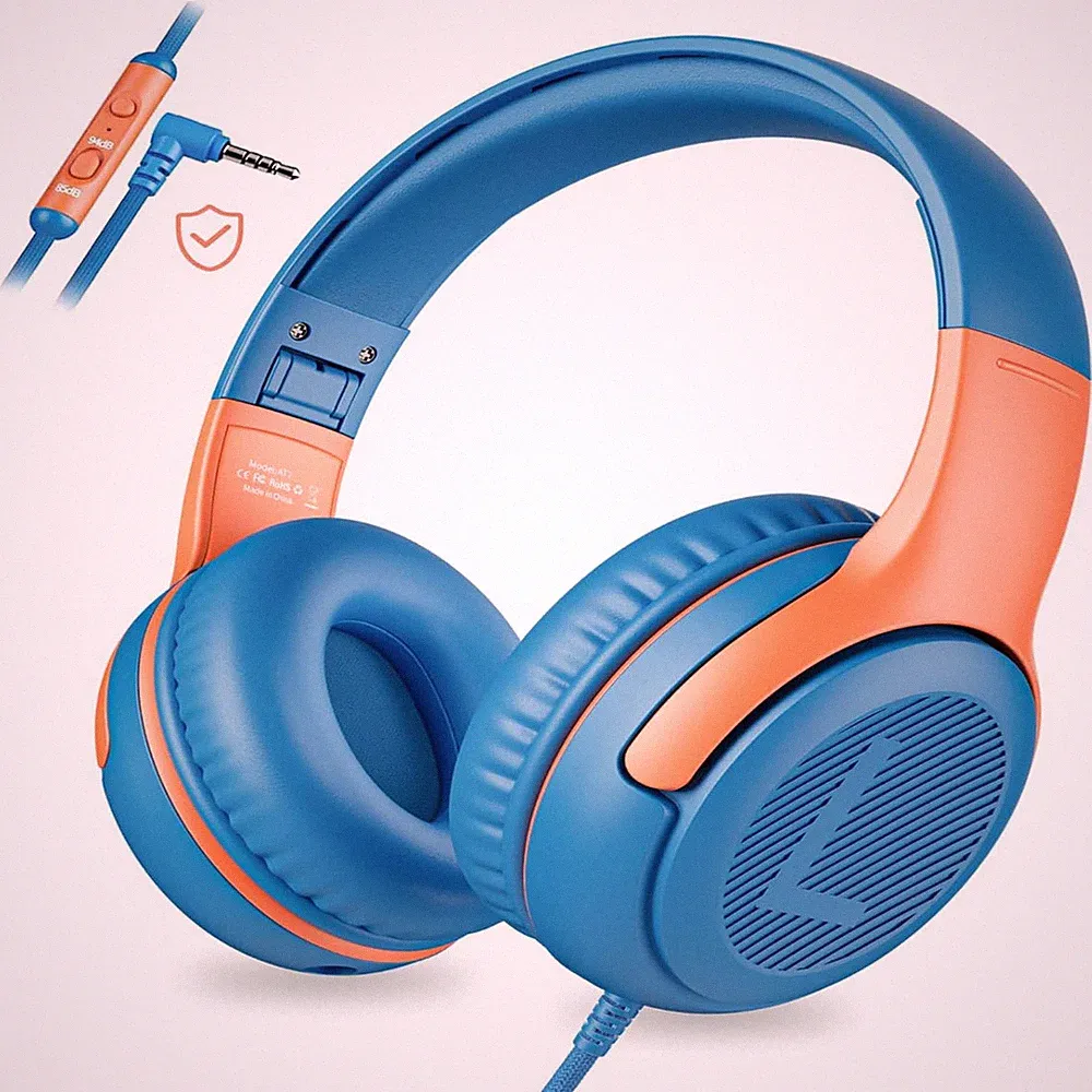 Kinderkopfhörer mit Mikrofon Over Ear Faltbar Lautstärkebegrenzer 85 dB Stereo