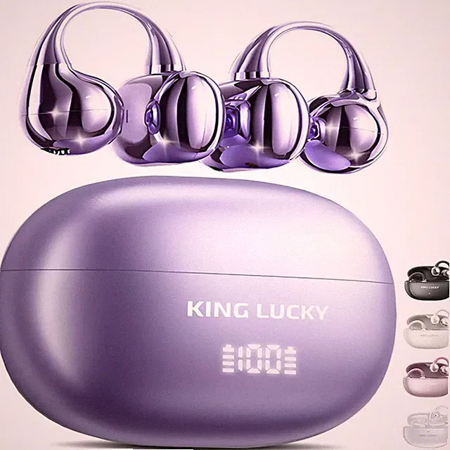 King Lucky Clip-On-Ohrhörer Bluetooth 6.0 50h Akku ENC Lila