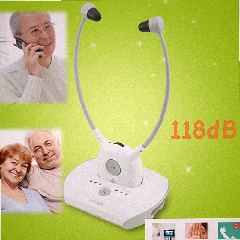 Kinnbügel Funkkopfhörer Akkubetrieb Senioren Kopfhörer TV Musik Kabellos 118dB