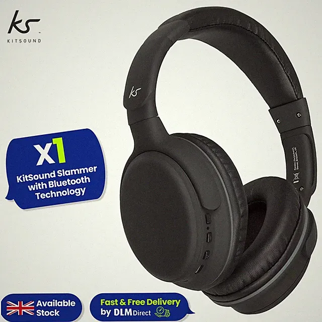 KitSound Slammer Kabellose On-Ear-Kopfhörer mit integriertem Mikrofon - Schwarz