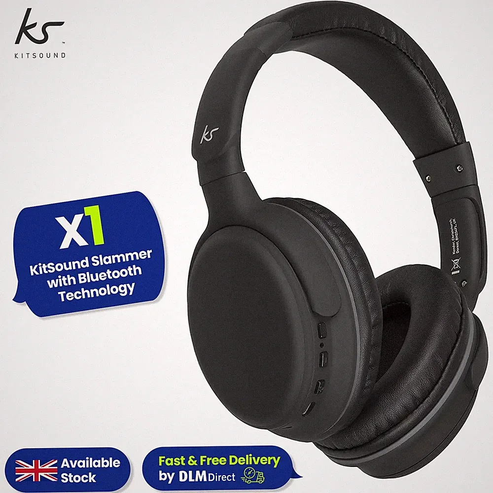 KitSound Slammer Kabellose On-Ear-Kopfhörer mit integriertem Mikrofon - Schwarz