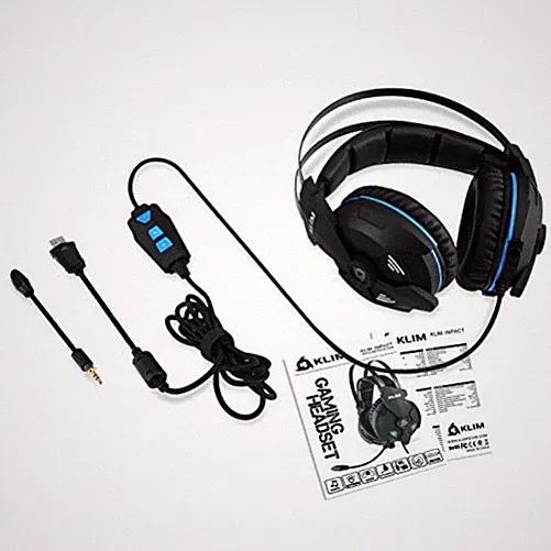 Klim Impact 7.1 Surround Sound USB Gaming Headset for PC black blue