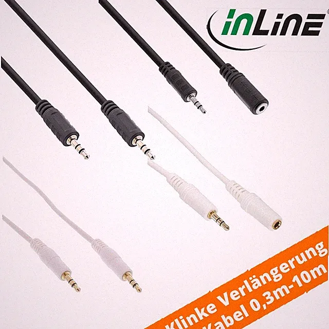 Klinke 3,5mm Kabel Verlängerung Schwarz Weiß Gold Stereo 1m - 10m Stecker Buchse