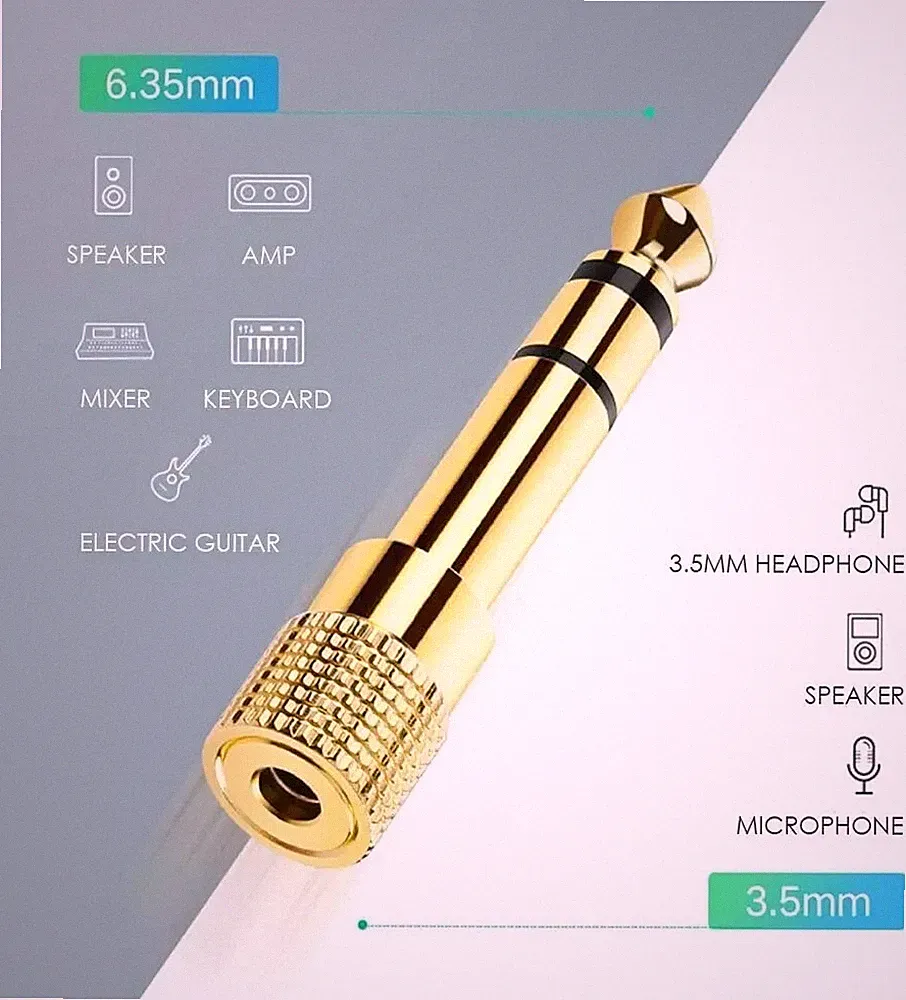 Klinke Adapter 3,5mm auf 6,35mm für Kopfhörer, Stereo 6,35mm Klinkenstecker auf